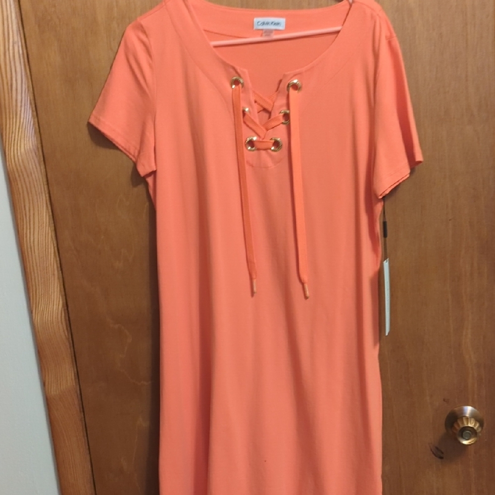 Calvin Klein Orange Lace-Up Midi Dress